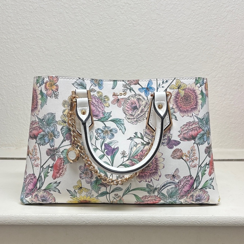 Aldo White Floral Multicolor Satchel with shoulder strap